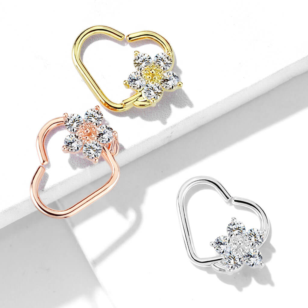 Ring Heart Flower Zirconia Bendable
