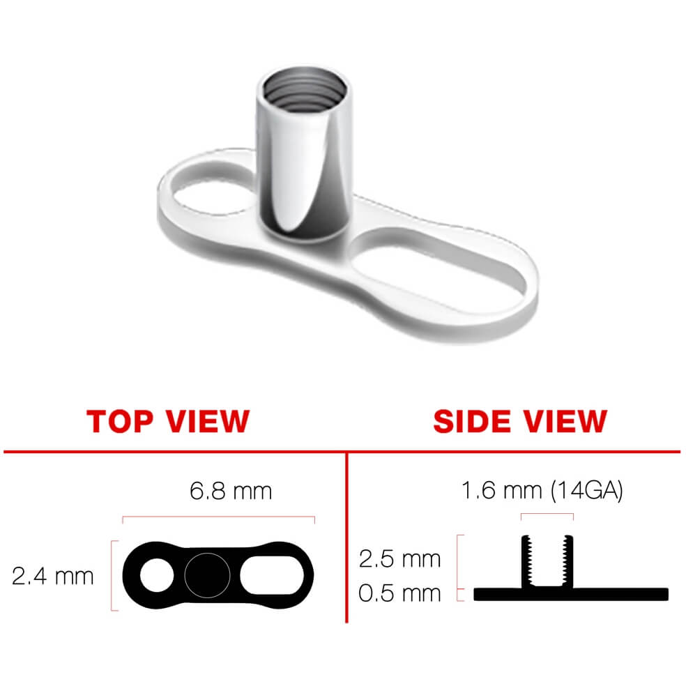 Titanium dermal anchor base 2 holes