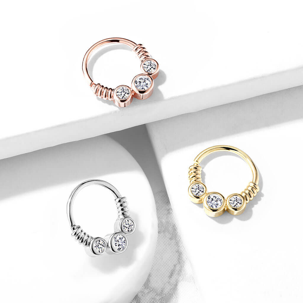 Anillo 3 Circonita alambre en espiral Flexible