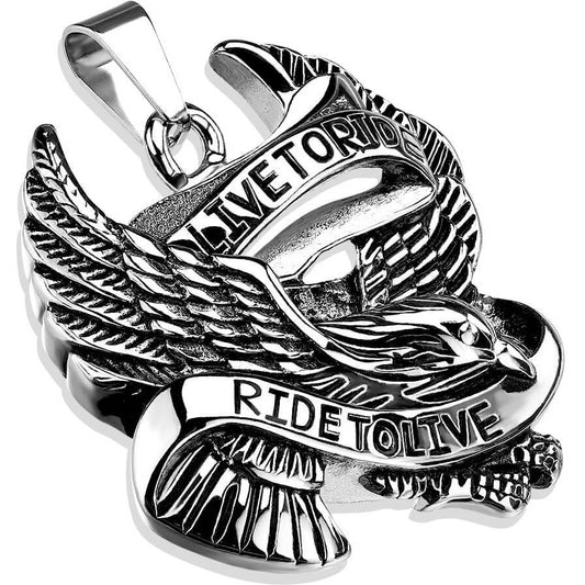 Aquila argento con scritta LIVE TO RIDE RIDE TO LIVE
