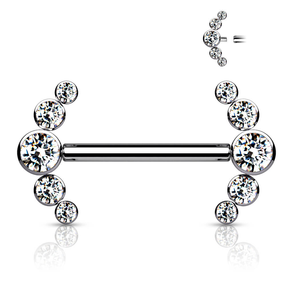 Titan Nippelpiercing 5 Zirkonia Silber Innengewinde