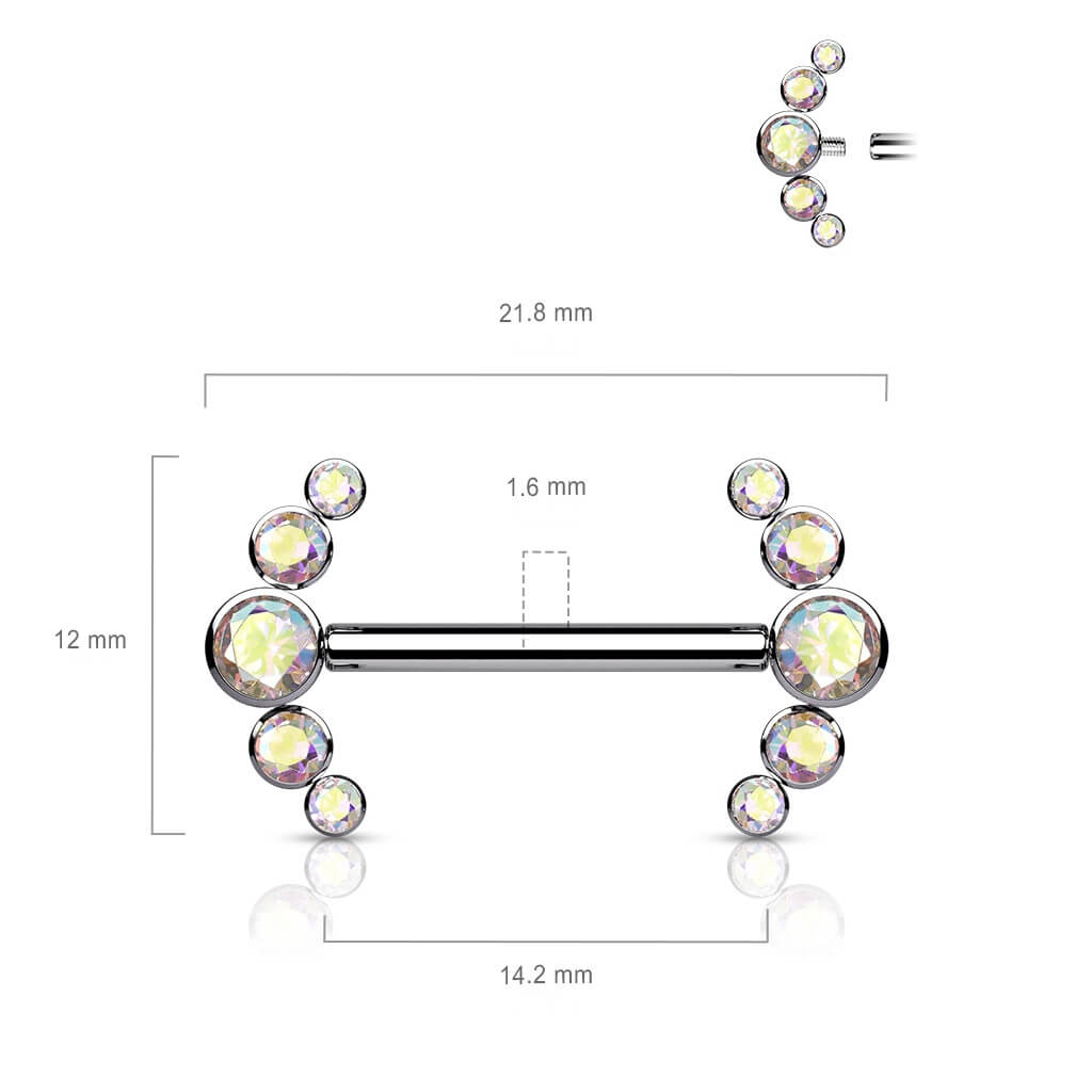 Titan Nippelpiercing 5 Zirkonia Silber Innengewinde