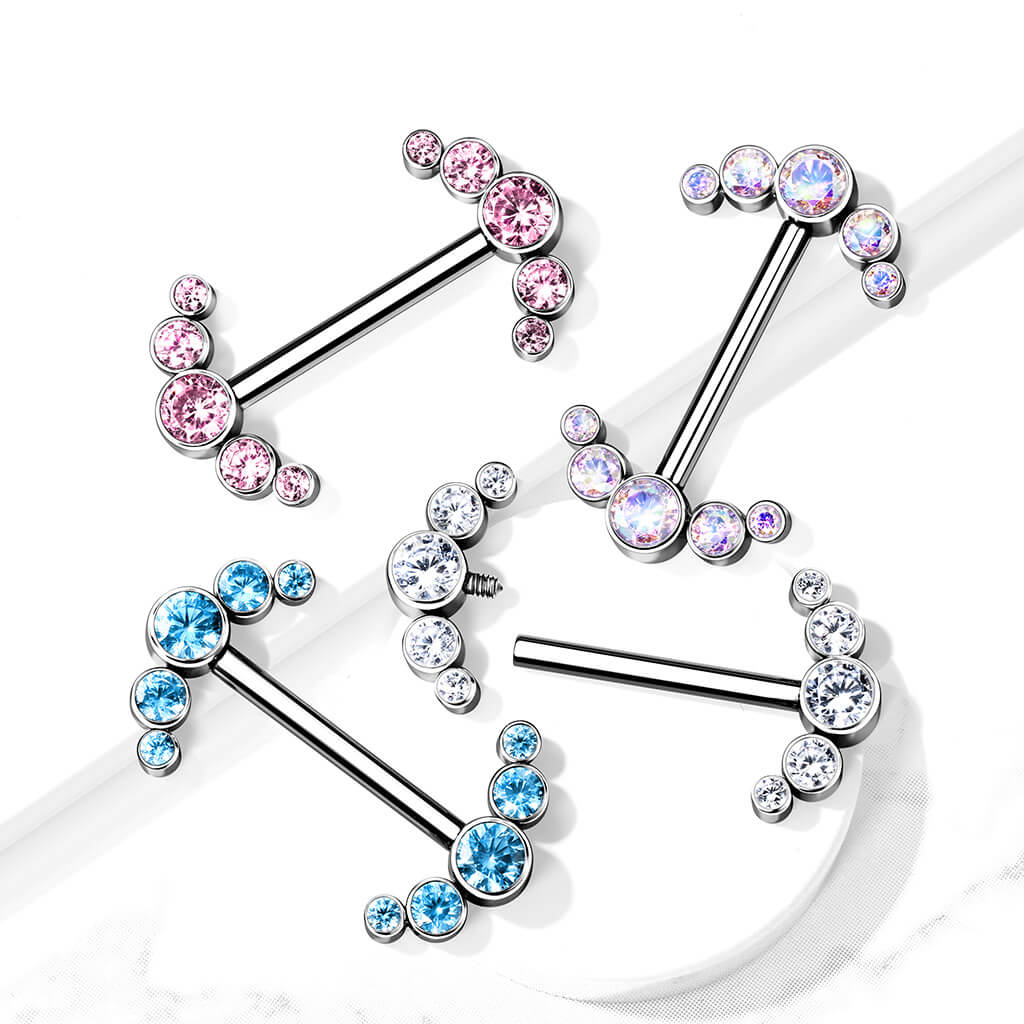 Titan Nippelpiercing 5 Zirkonia Silber Innengewinde