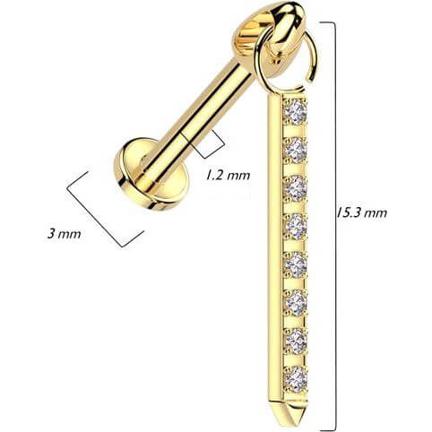 Titanio Labret Barra Penente di Zirconi Filettatura Interna