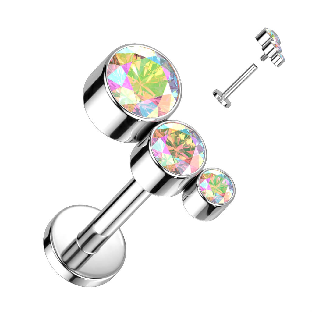 Titanium Labret 3 Zirconia Internally Threaded