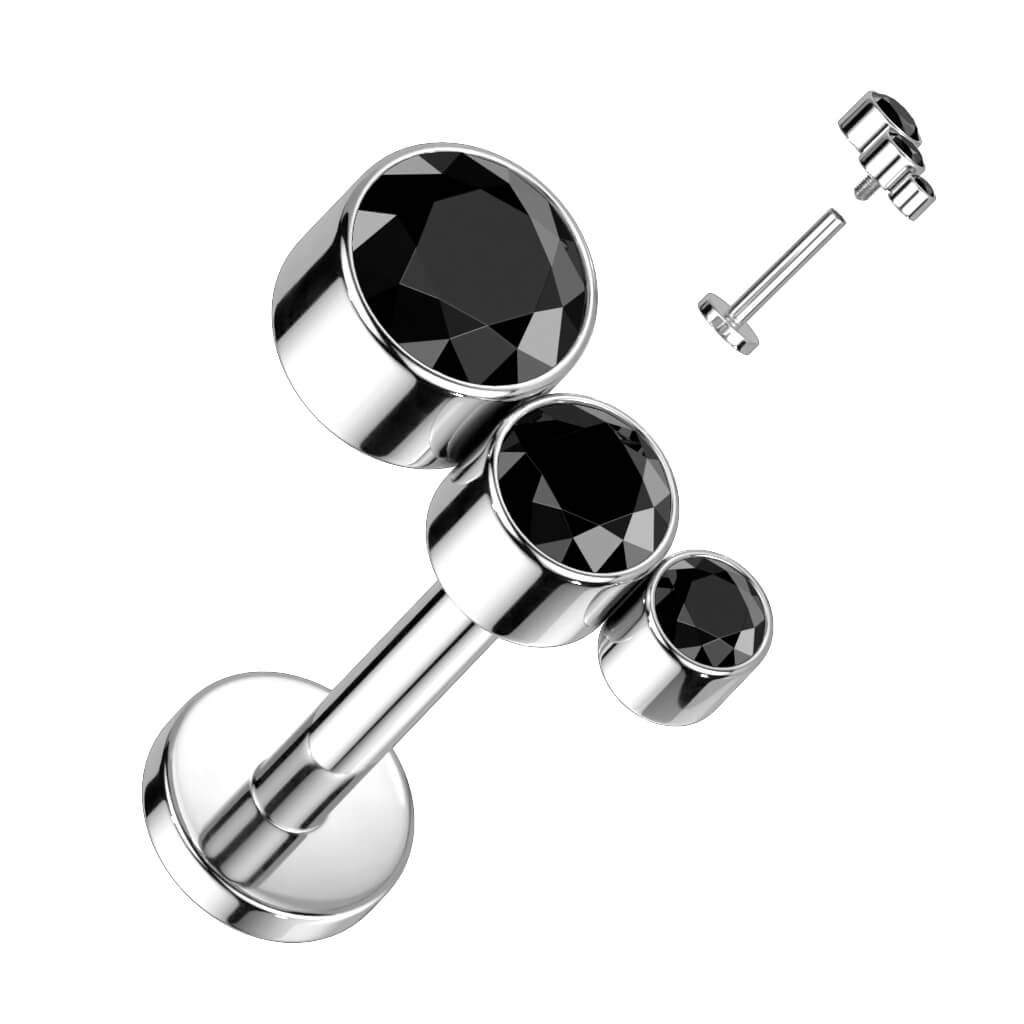 Titanium Labret 3 Zirconia Internally Threaded