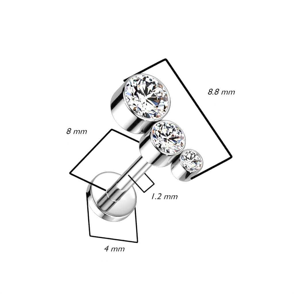 Titanium Labret 3 Zirconia Internally Threaded