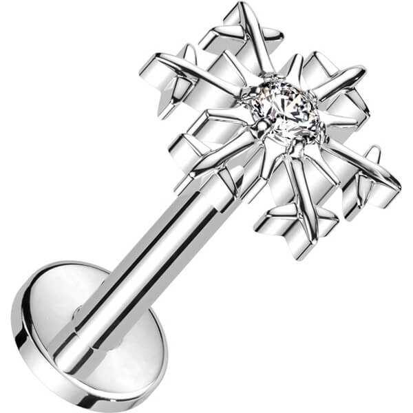 Titanium Labret Snowflake Zirconia Internally Threaded