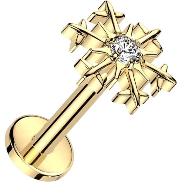 Titanium Labret Snowflake Zirconia Internally Threaded