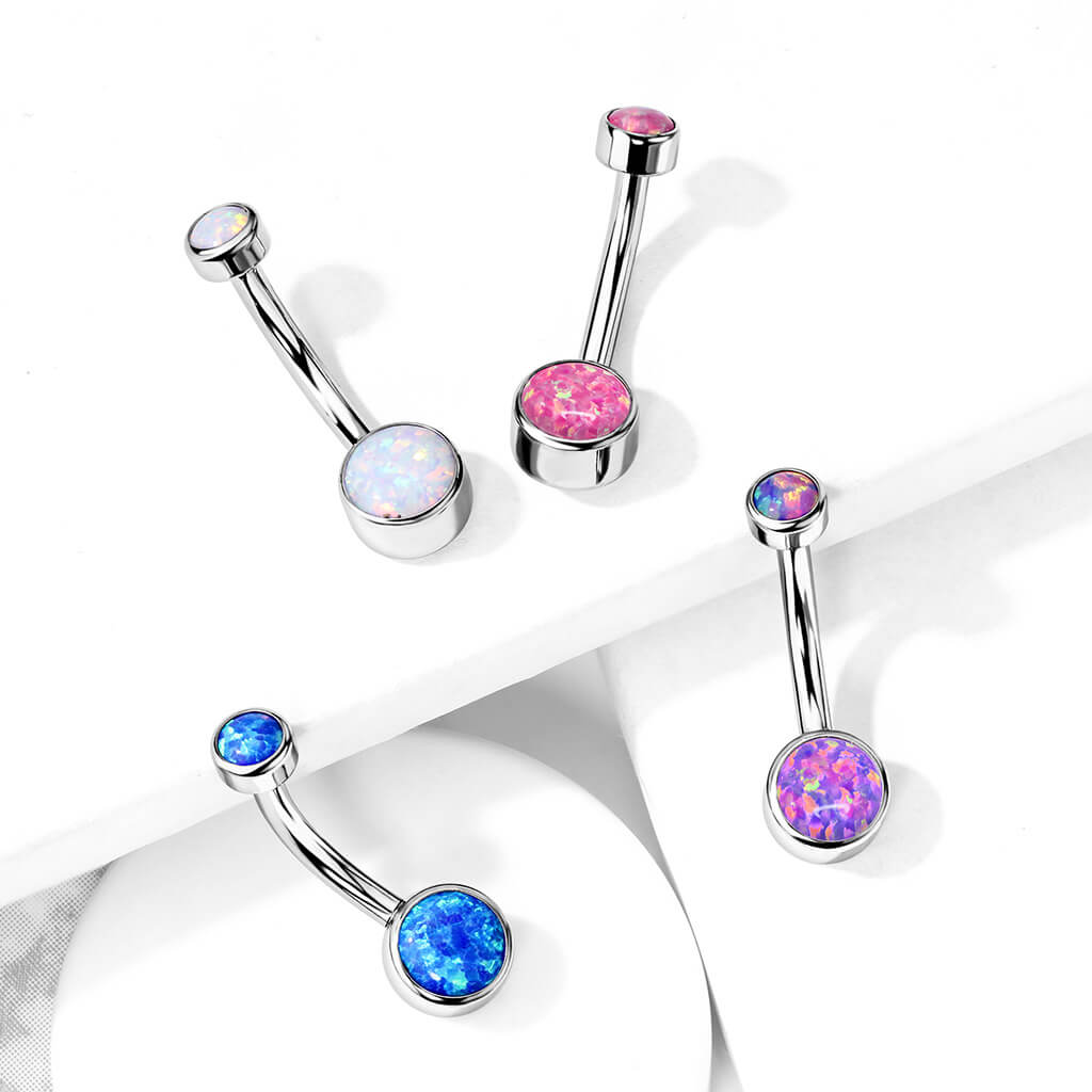 Titanium Belly Button Piercing Opal Round Silver Internally Threaded