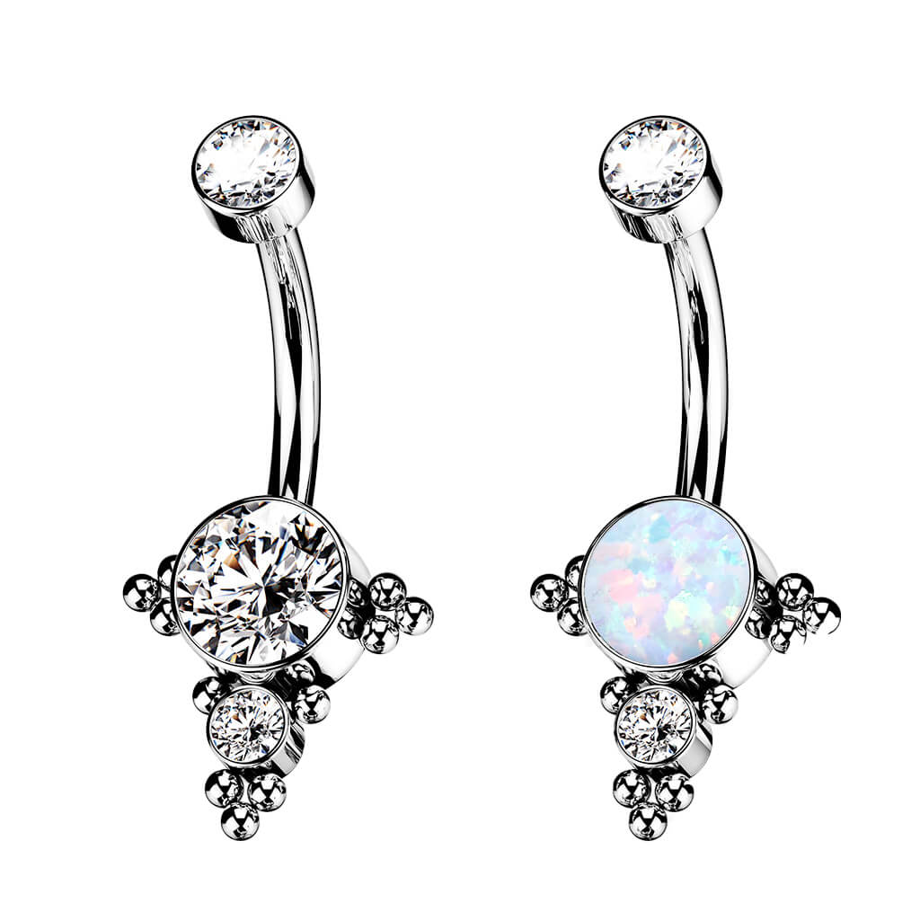 Titan Bauchnabelpiercing Zirkonia Opal Silber Innengewinde