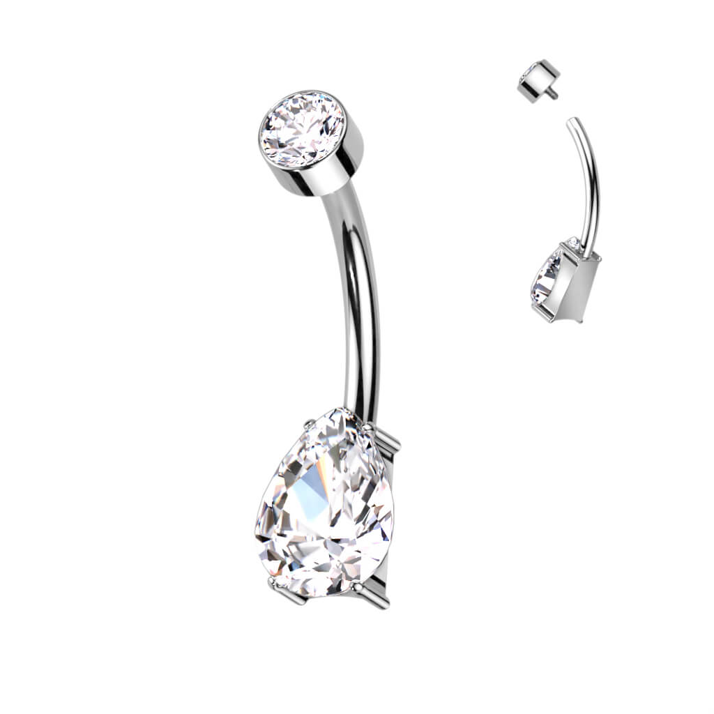 Titanium Belly Button Piercing Drop Zirconia Internally Threaded