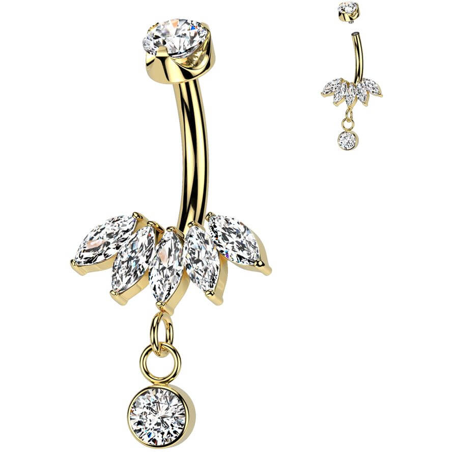 Titanium Belly Button Piercing fan zirconia marquise cut dangle Internally Threaded
