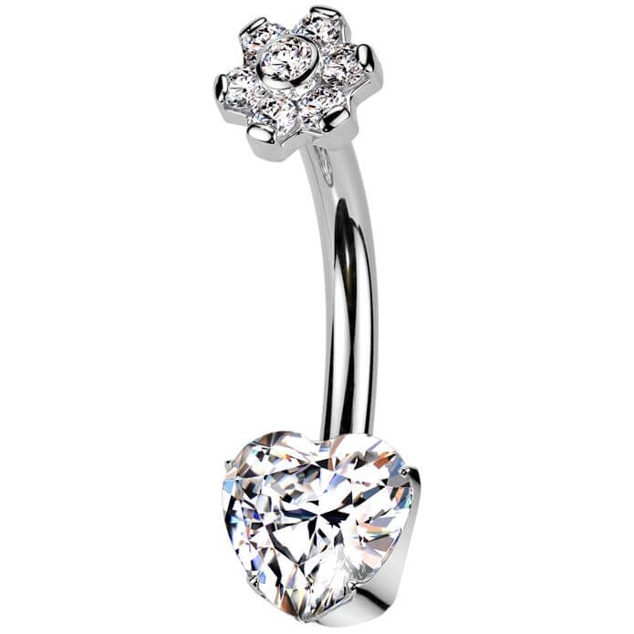 Titanium Belly Button Piercing heart flower zirconia Internally Threaded