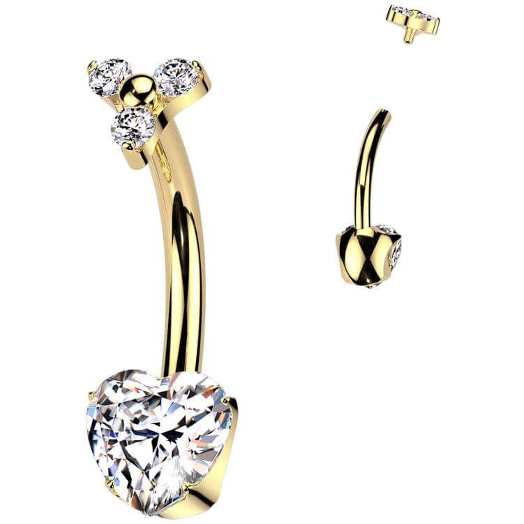 Titanium Belly Button Piercing heart zirconia Internally Threaded