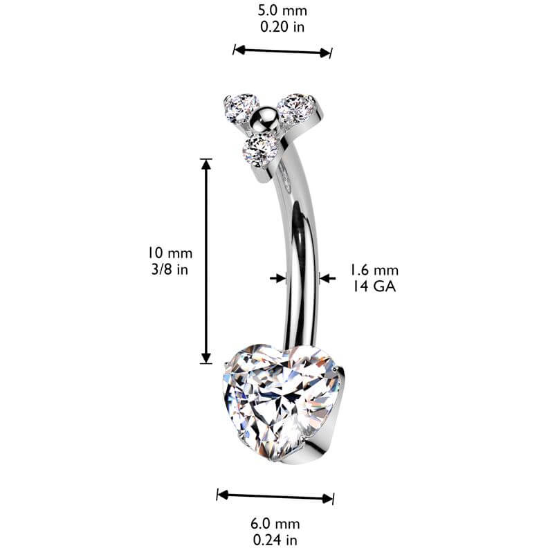 Titanium Belly Button Piercing heart zirconia Internally Threaded