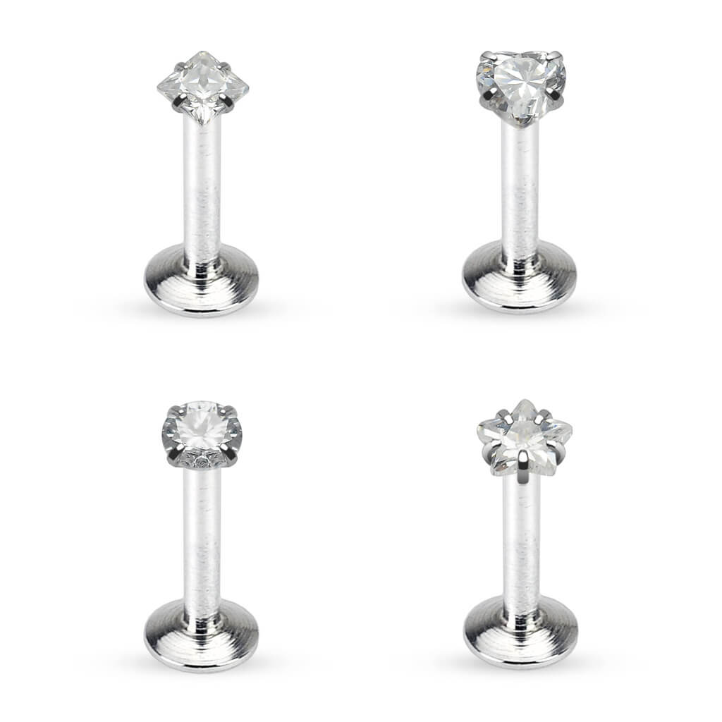 Labret Pack Zircone Argent Filetage Interne