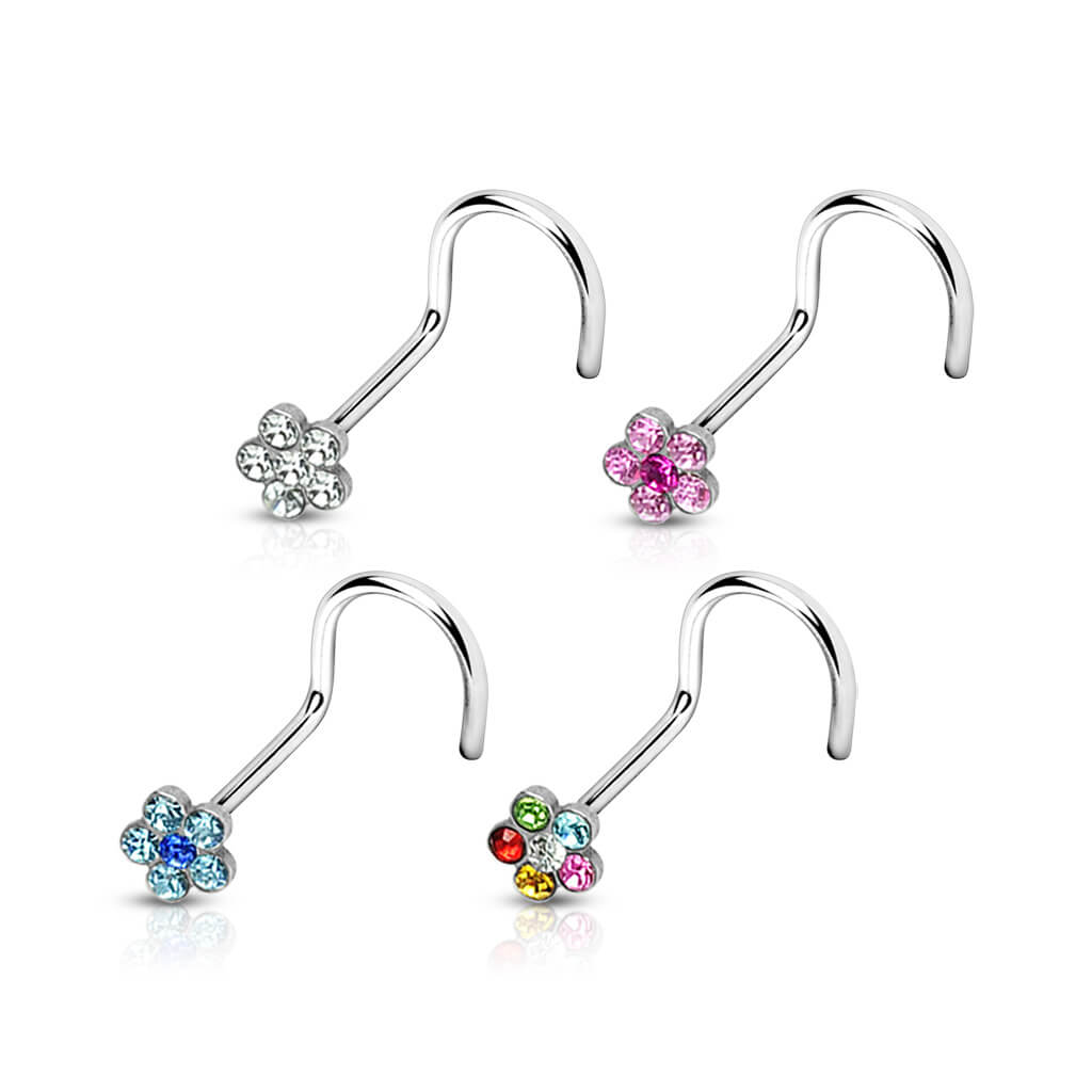 Screw Nasale Argento con fiore di zirconi