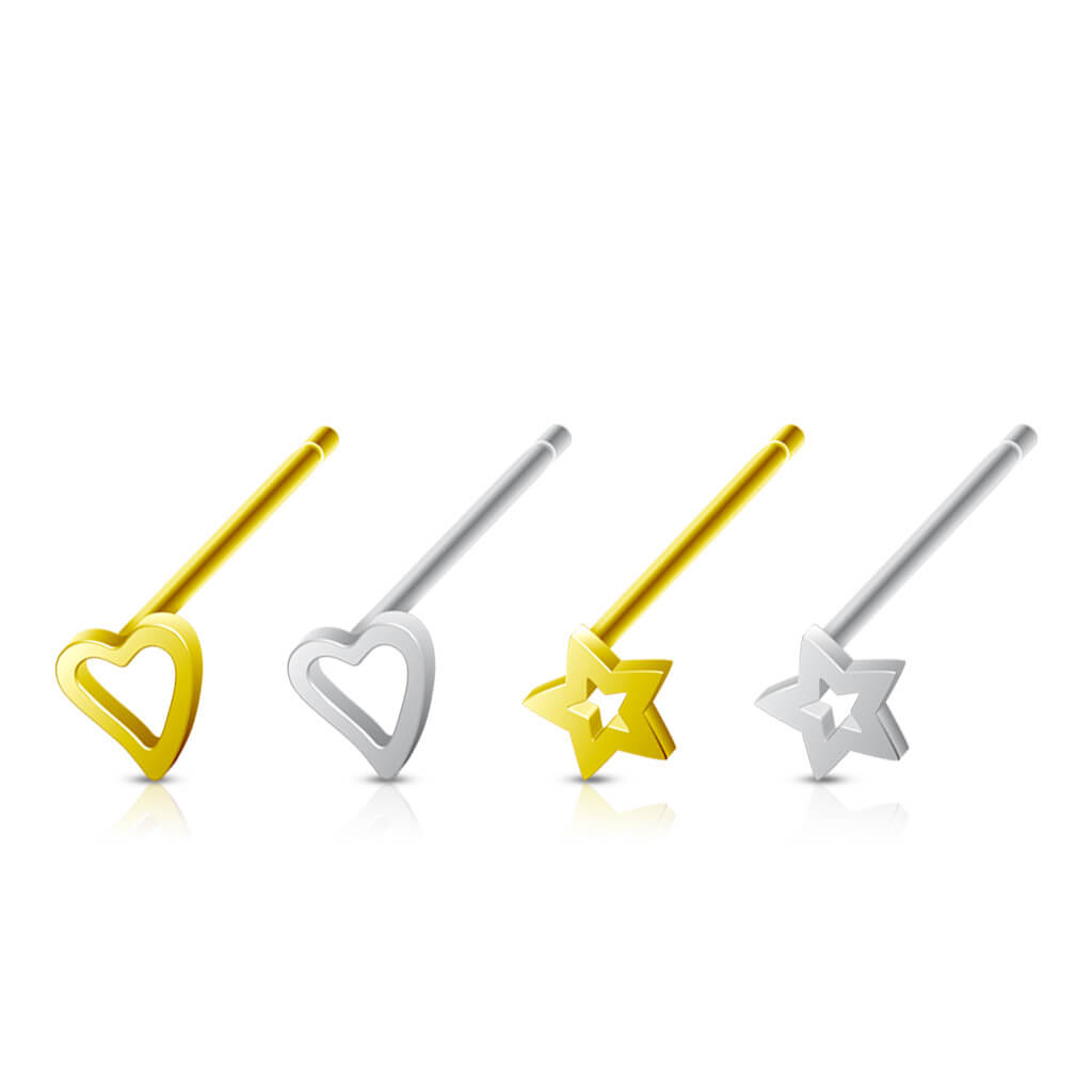 Silver 925 Nose Stud Set Heart Star Silver Bendable