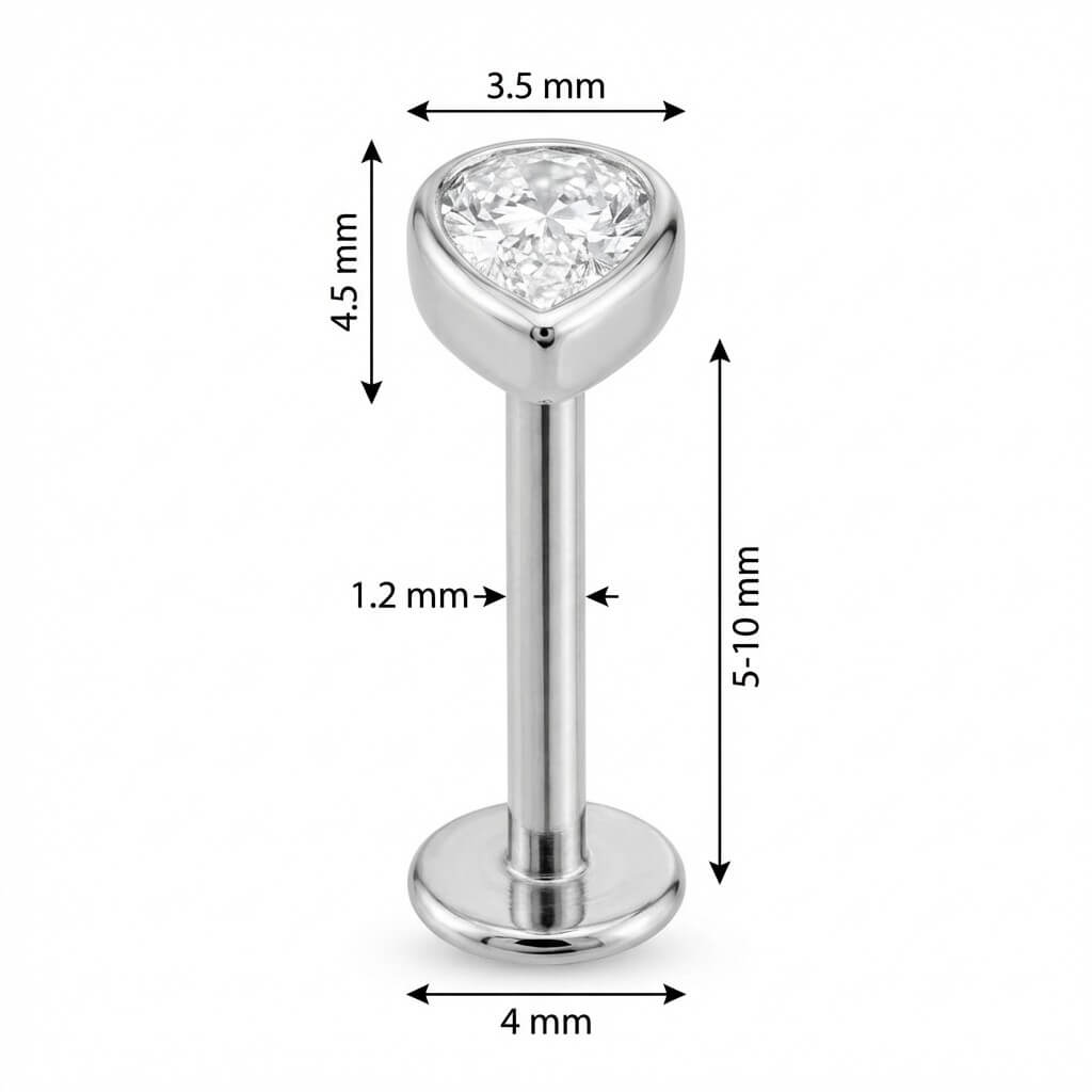 Titanium Labret Bezel Set Teardrop Crystal Internally Threaded