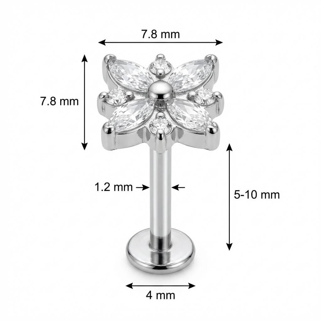 Titanium Labret Marquise Crystal Flower Blossom Internally Threaded