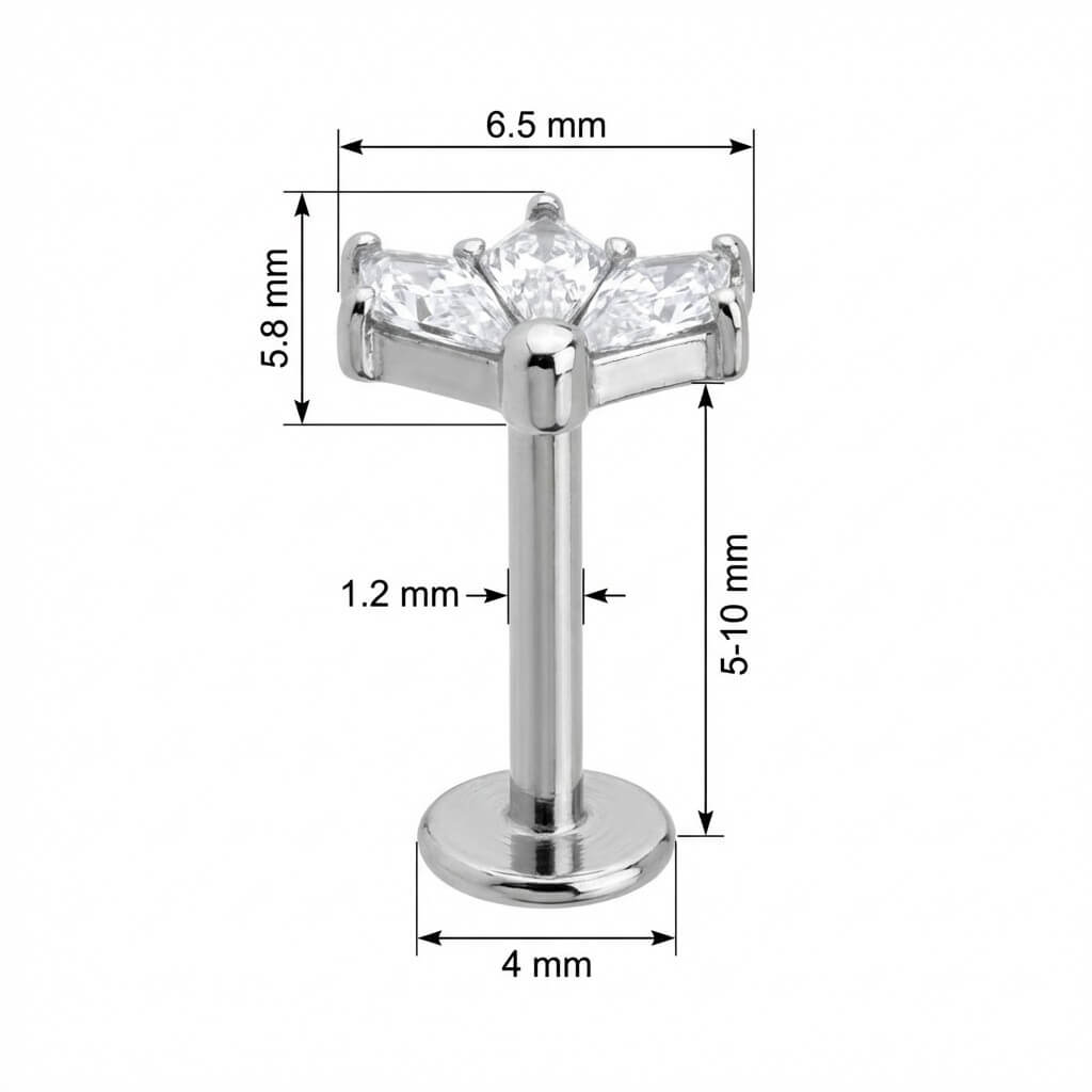 Titanium Labret Triple Crystal Fan Cluster Internally Threaded