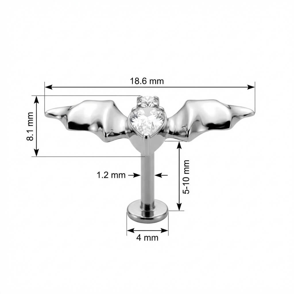 Titanium Labret Crystal Bat Wings Design Internally Threaded