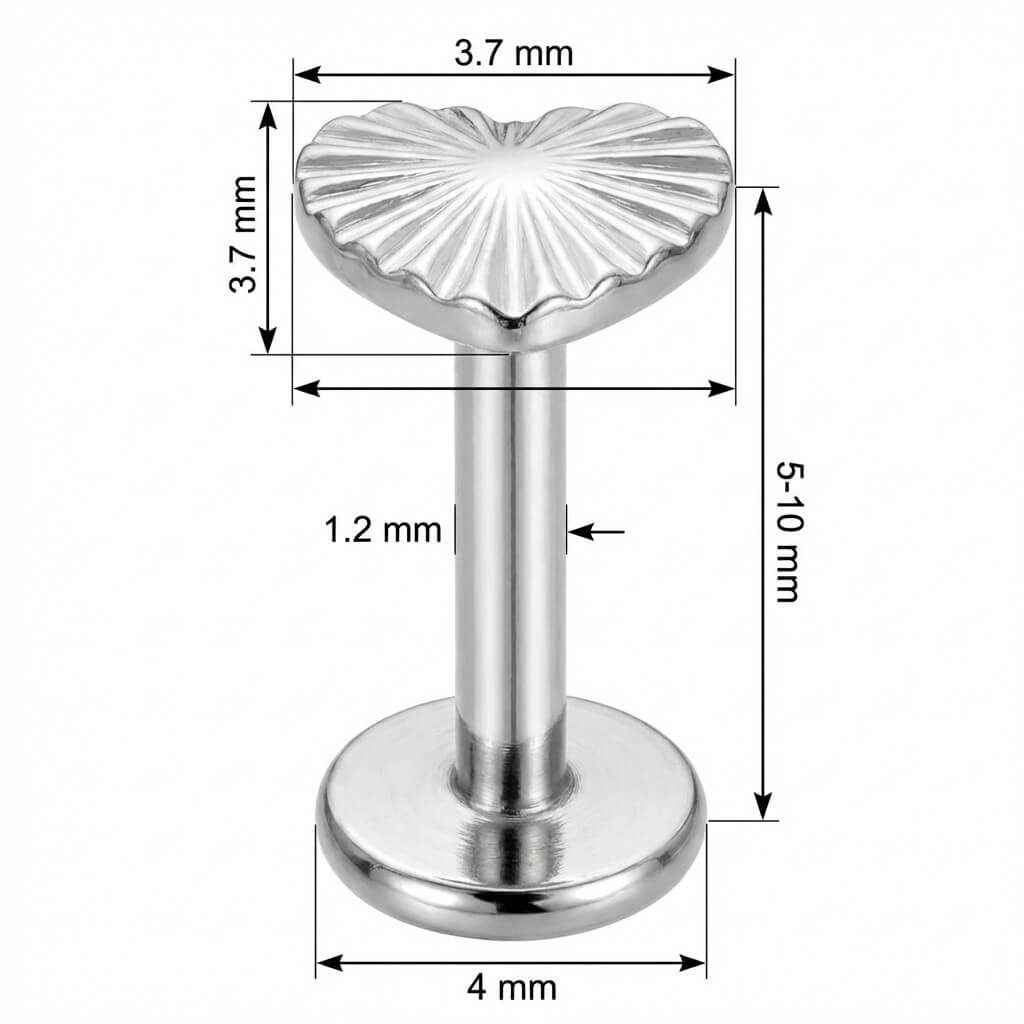 Titanium Labret Radiating Sunburst Heart Top Internally Threaded