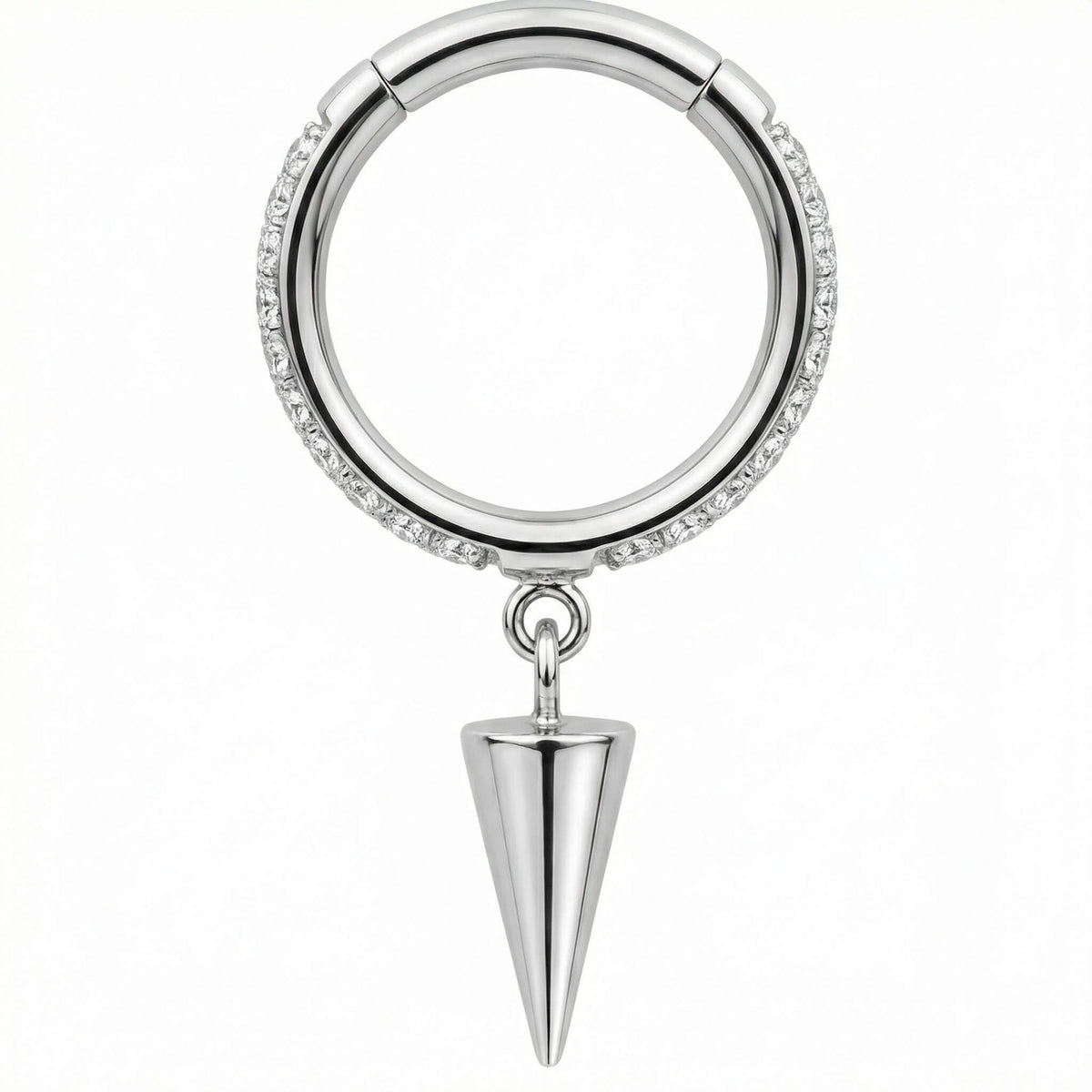 Titanium Ring Dangling Spike Paved Hoop Clicker