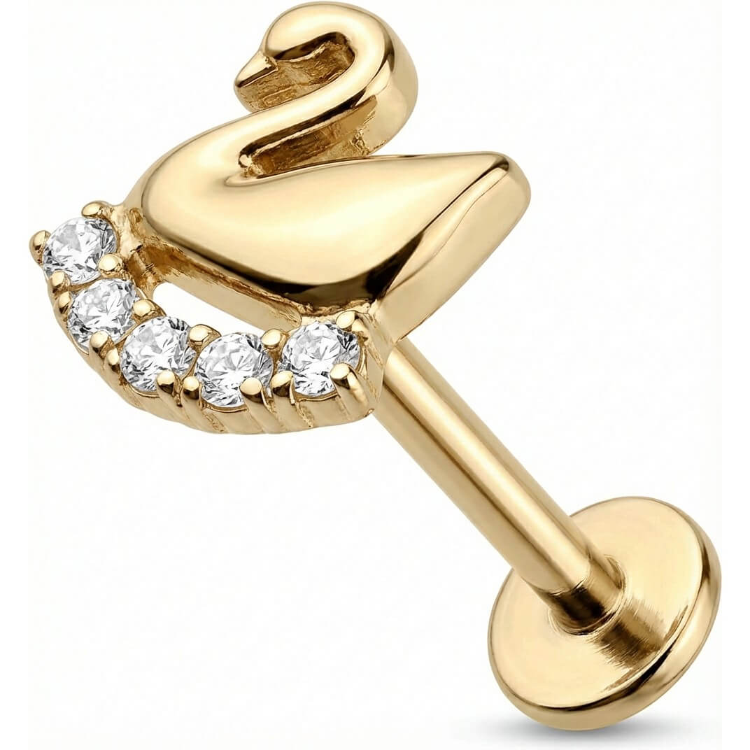 Titanium Labret Swan With Crystal Curve Internally Threaded