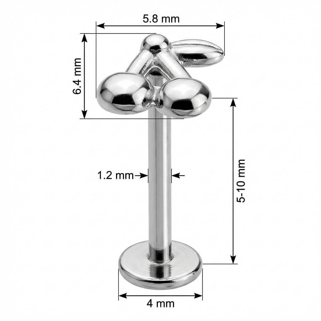 Titanium Labret Double Cherries With Leaf Internally Threaded