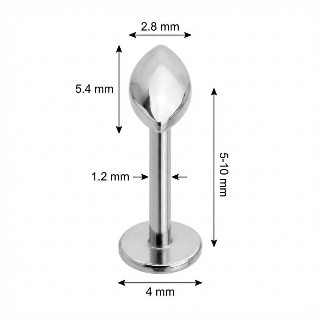 Titanium Labret Solid Marquise Shape Top Internally Threaded