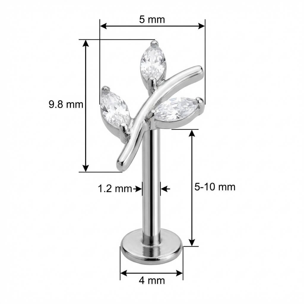 Titanium Labret Marquise Crystal Leafy Branch Internally Threaded