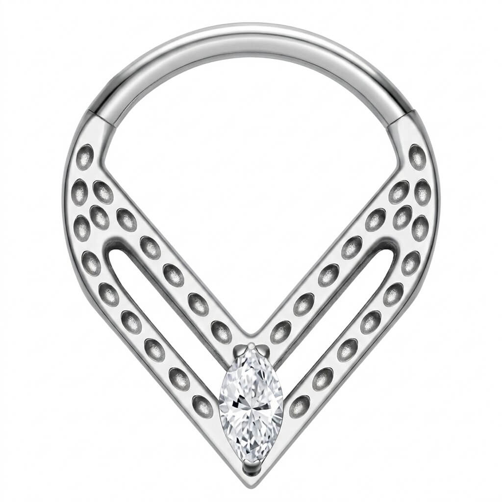 Titanium Ring Triangle Marquise Zirconia Clicker