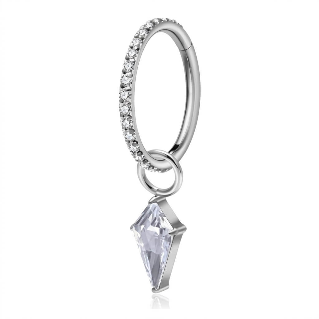 Titanium Ring Rhombus Dangle Zirconia Clicker