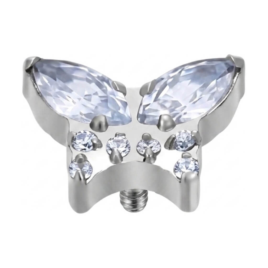Titanium Top Butterfly With Clear Stones Internally Threaded