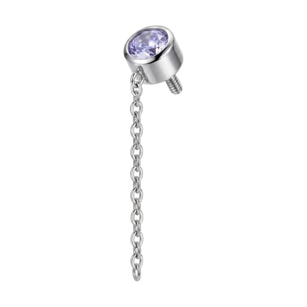 Titanium Top Round Purple Stone With Chain Internally Threaded