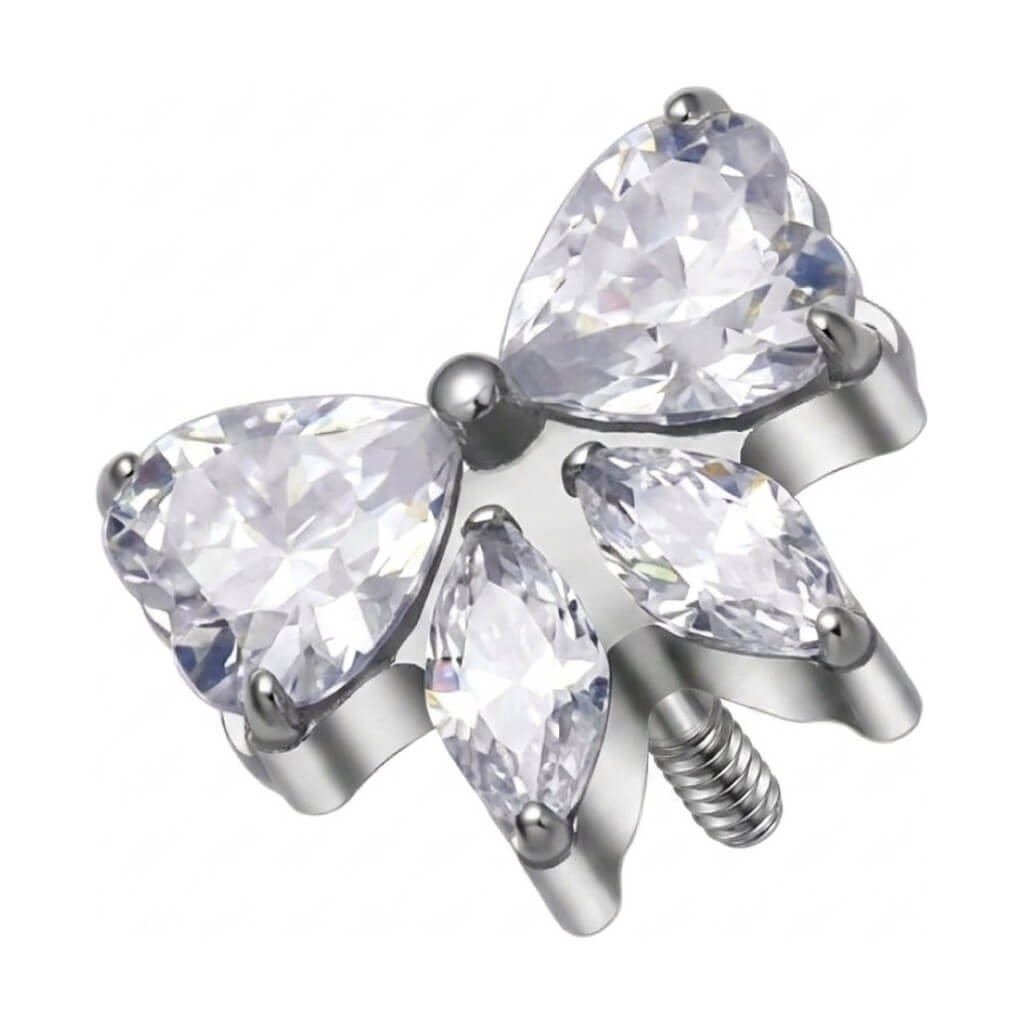 Titanium Top Butterfly With Clear Stones Internally Threaded