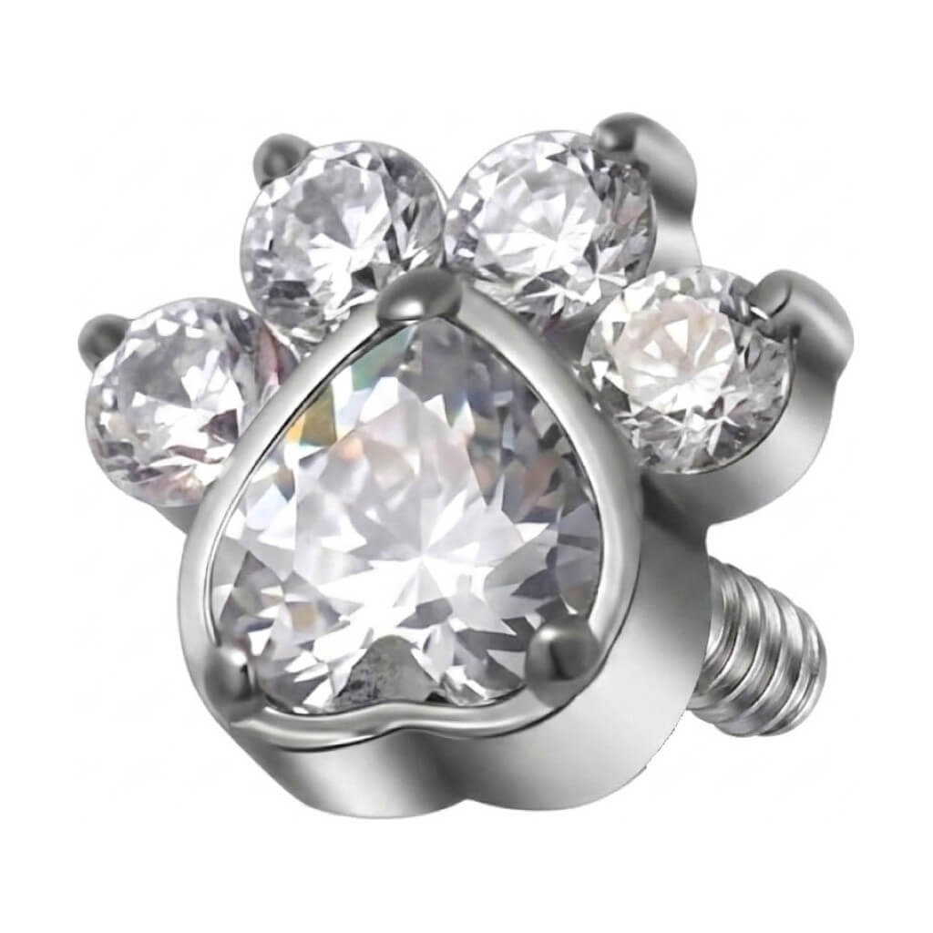 Titanium Top Paw Print Heart Stone Internally Threaded