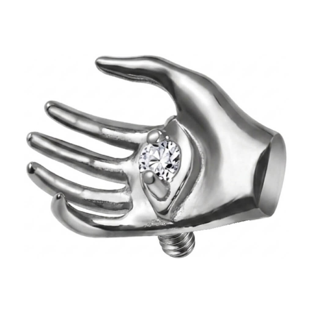 Titanium Top Open Hand With Clear Stone Internally Threaded