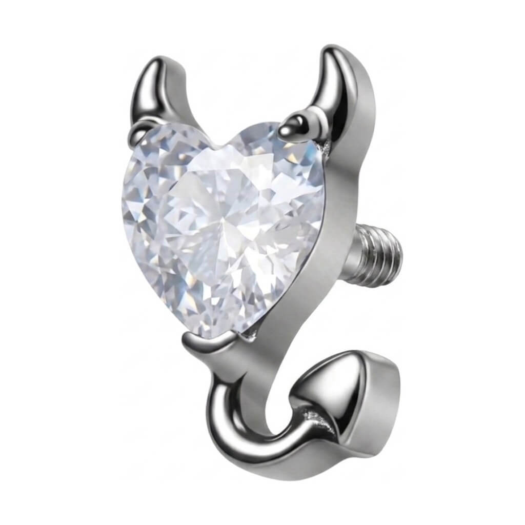 Titanium Top Devil Heart With Horns Internally Threaded