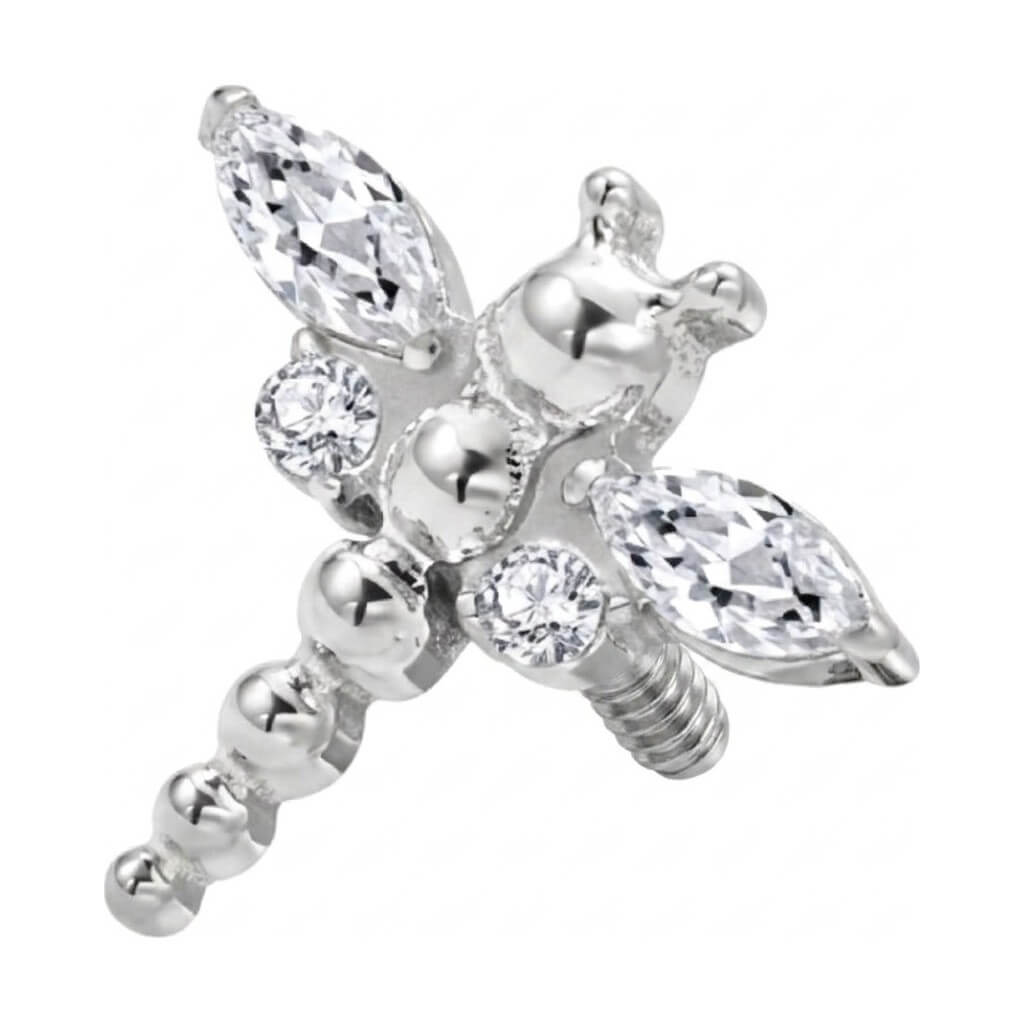 Titanium Top Dragonfly With Clear Stones Internally Threaded