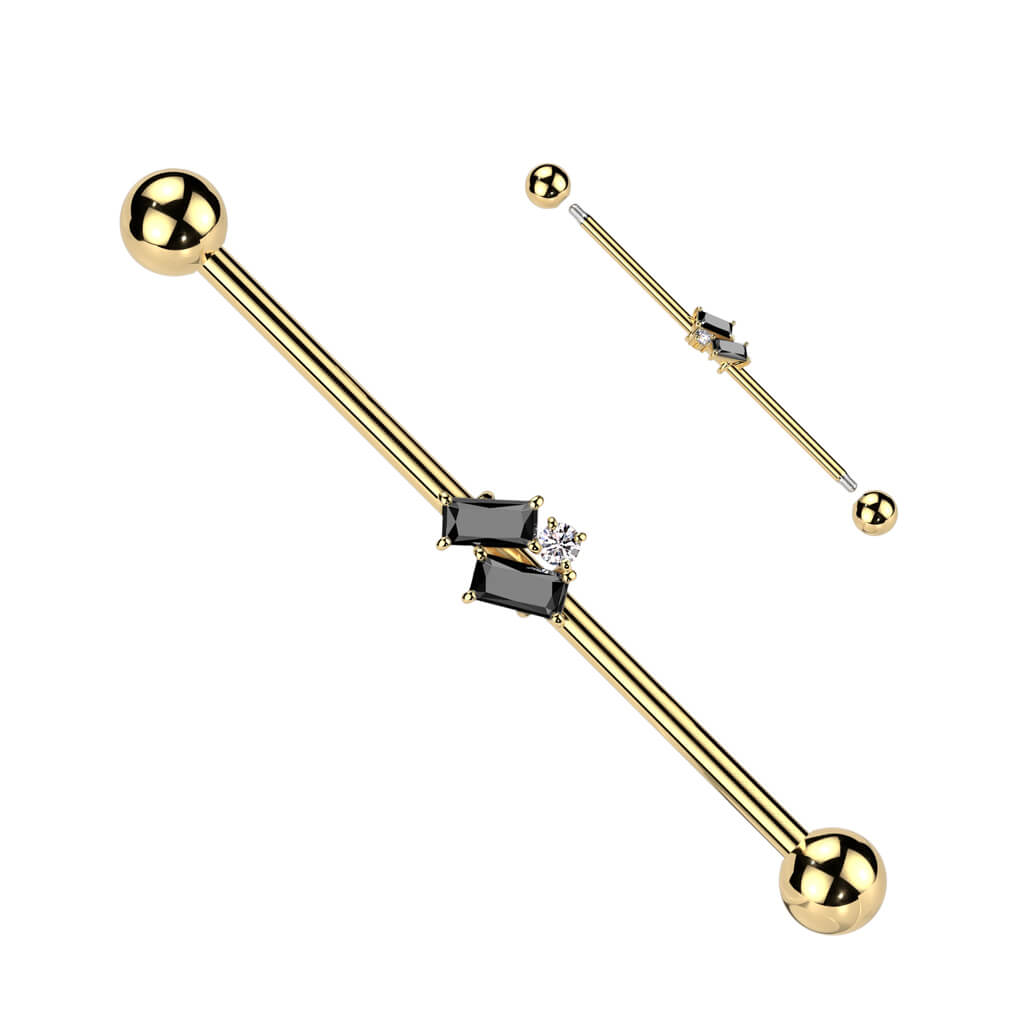 Industrial Barbell baguette and round zirconia