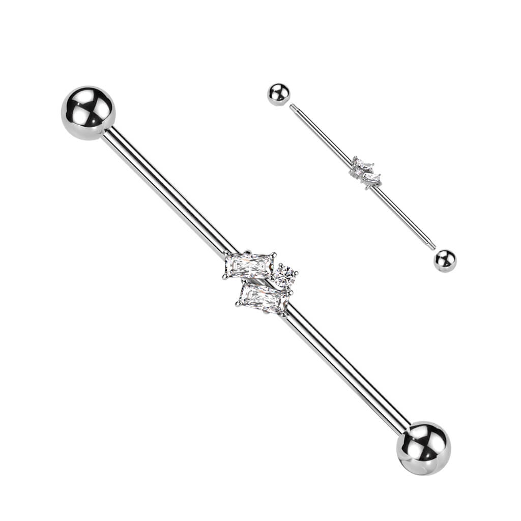 Industrial Barbell Baguette und runder Zirkonia