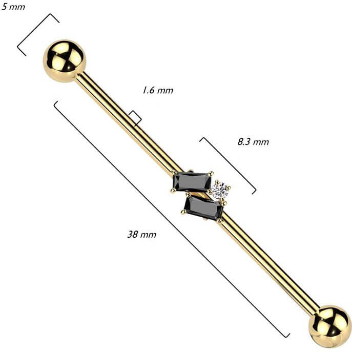 Industrial Barbell Baguette und runder Zirkonia