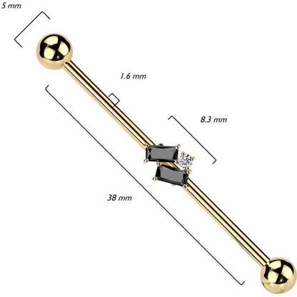 Barbell Industrial Zirconi Baguette e Zircone Tondo