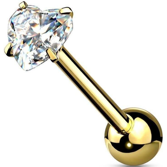 Tongue Barbell Heart Zirconia