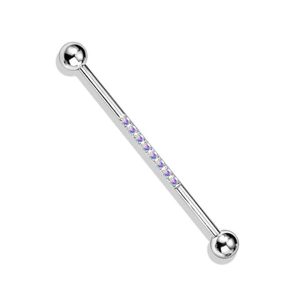 Barbell Industrial Sfere argento e barra con Zirconi