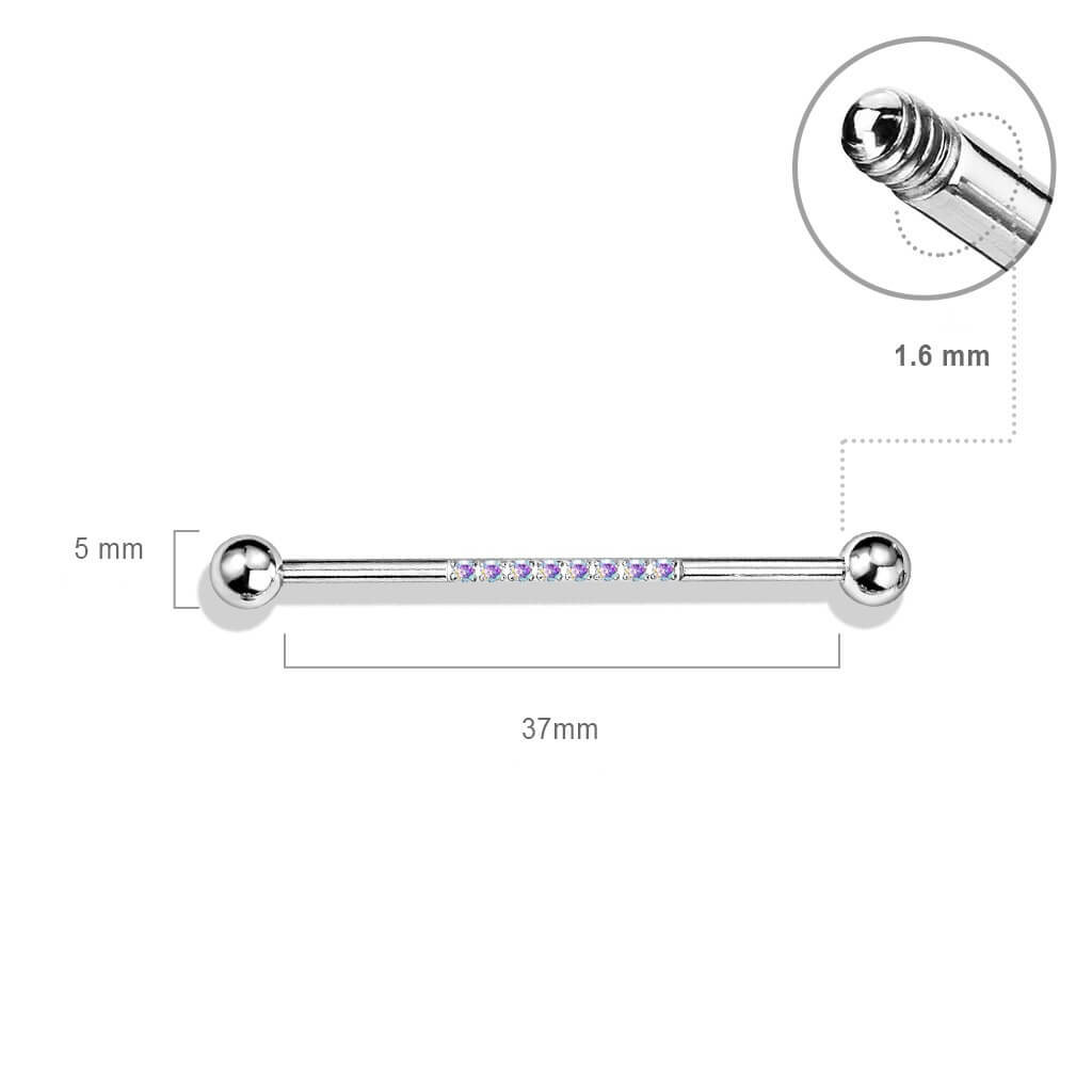 Barbell Industrial Sfere argento e barra con Zirconi