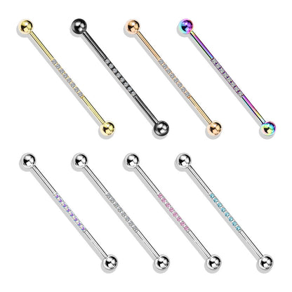 Barbell Industrial Sfere argento e barra con Zirconi